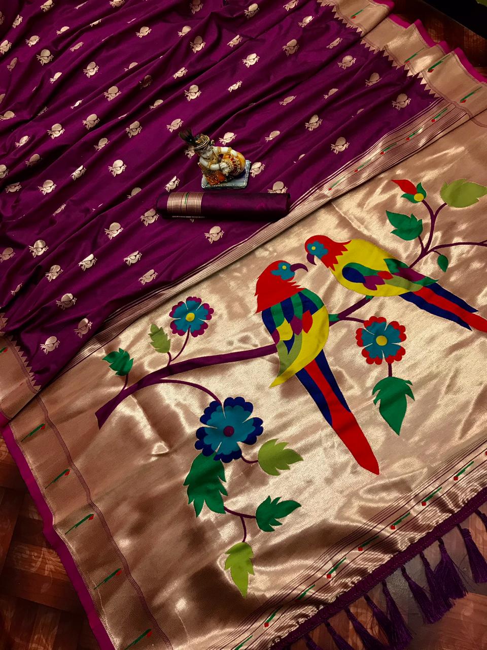 Wine color kanchipuram silk saree for engagement