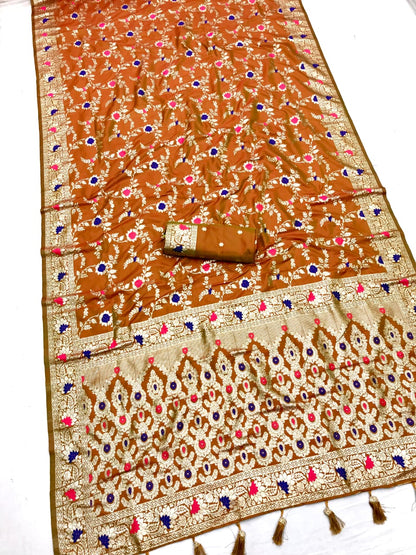 Mustard color banarasi silk saree for women