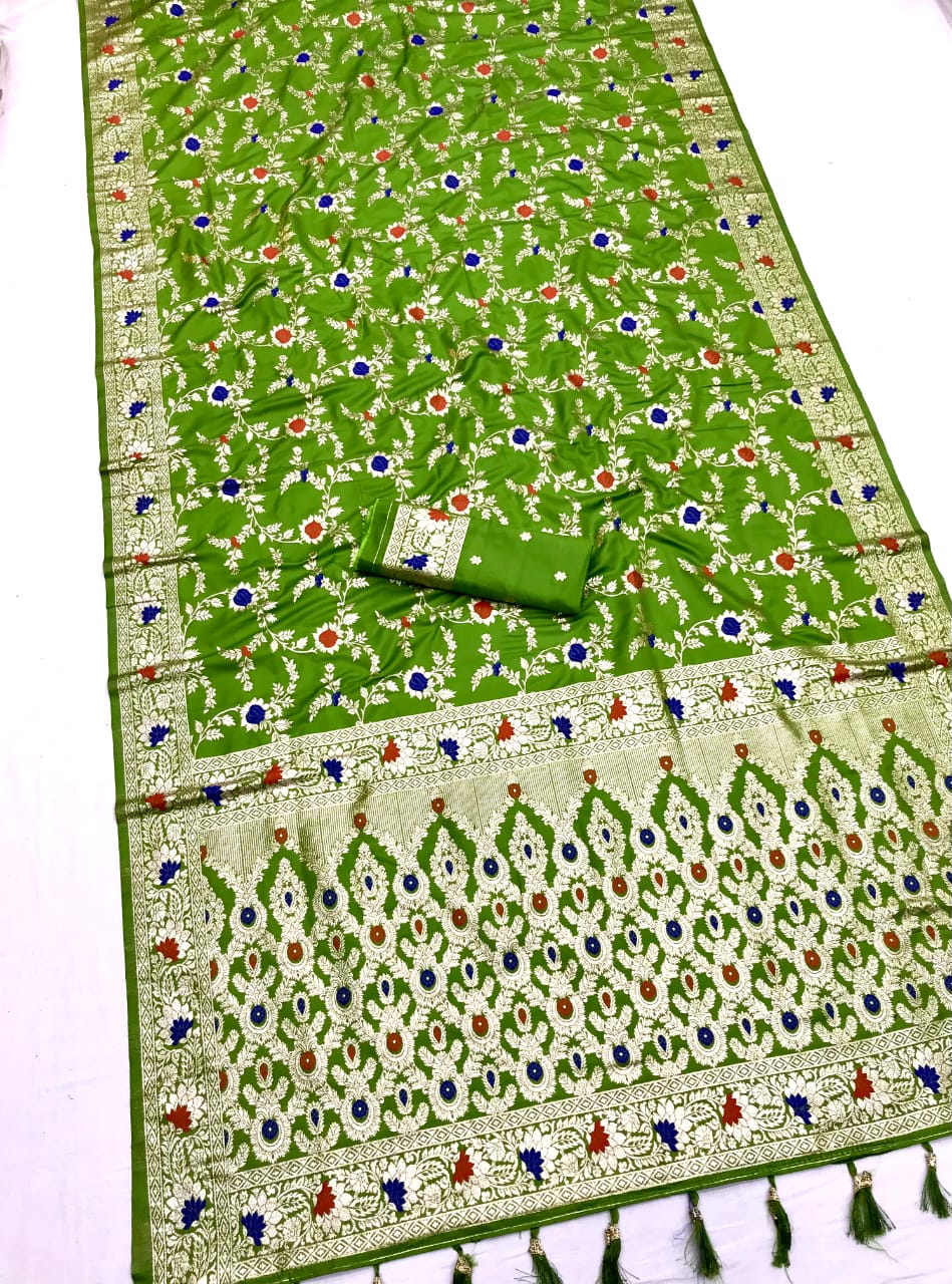 Parrot color banarasi silk saree for wedding