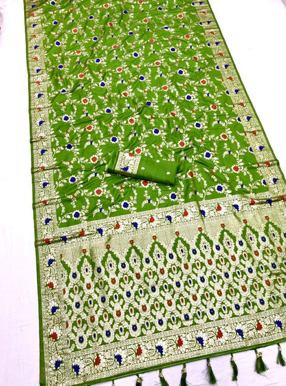 Parrot color banarasi silk saree for wedding