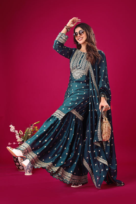 Rama color chinon silk sharara suit for women