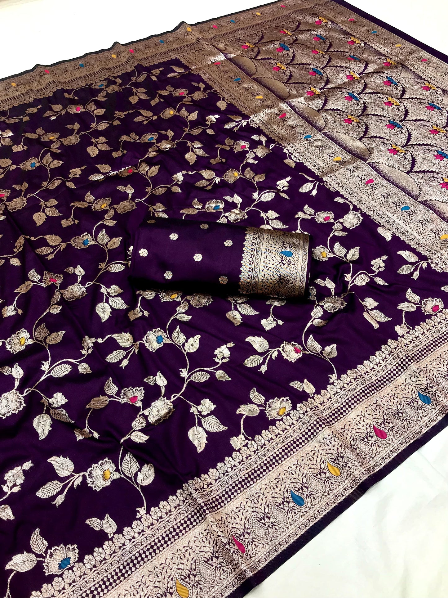 Wine color banarasi silk saree for wedding