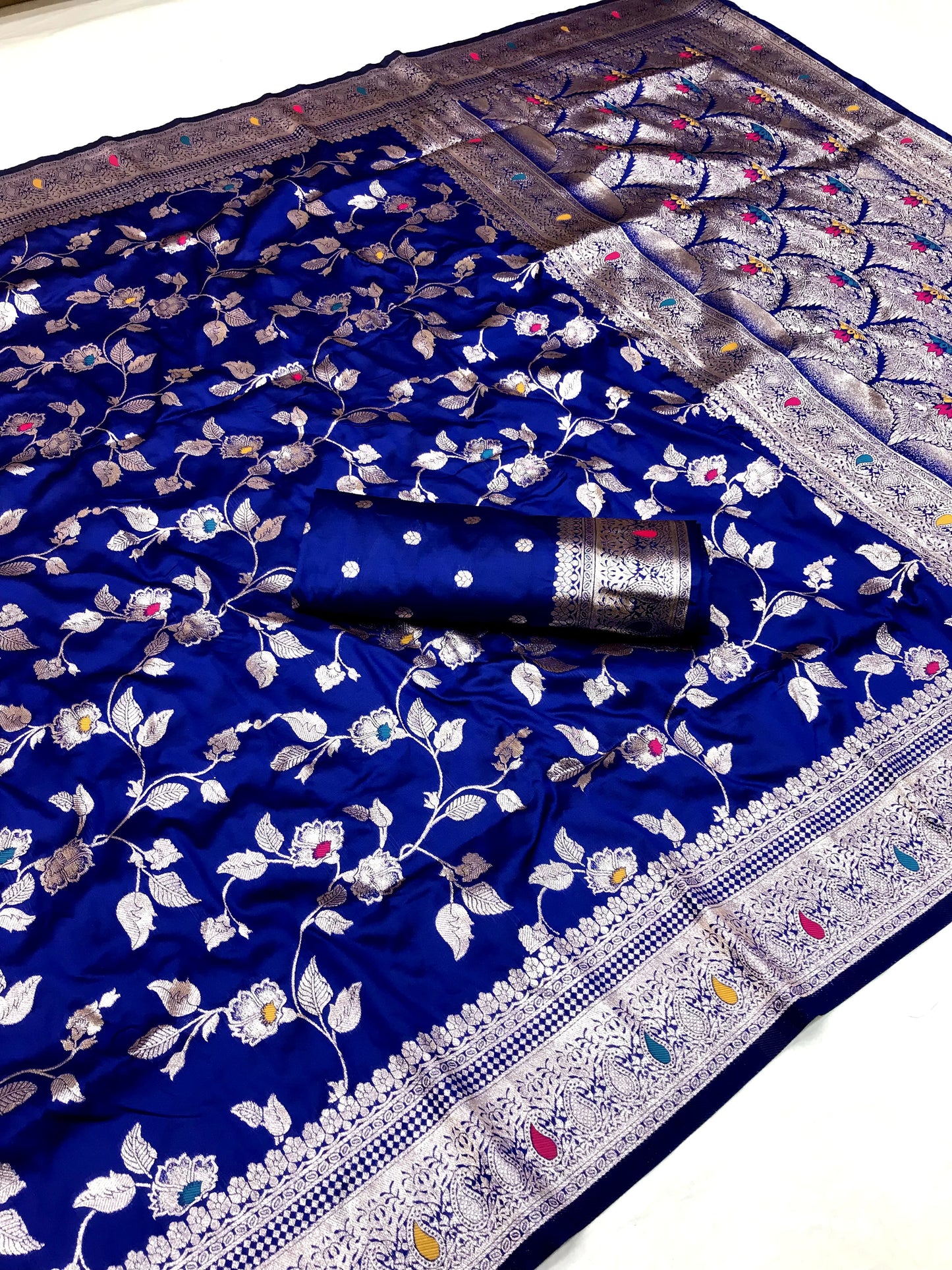 Blue color banarasi silk saree with blouse