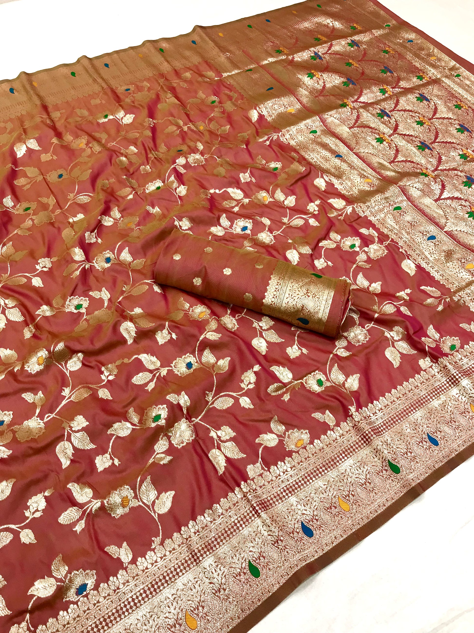 Brown banarasi silk party saree price