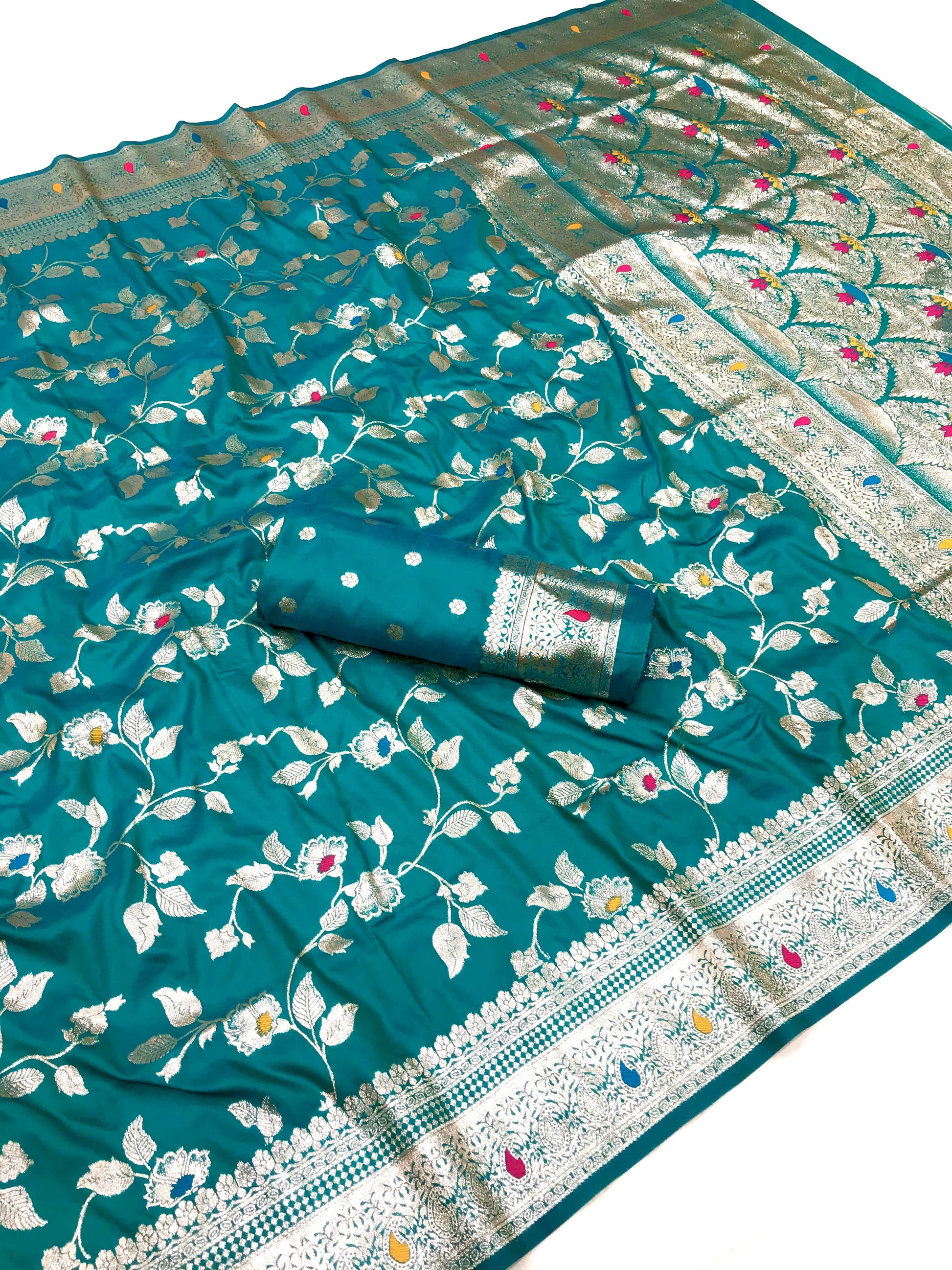 Teal Green banarasi silk saree online shopping