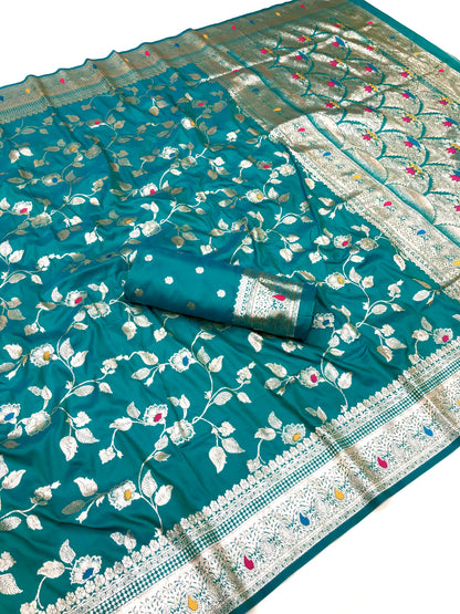 Teal Green banarasi silk saree online shopping