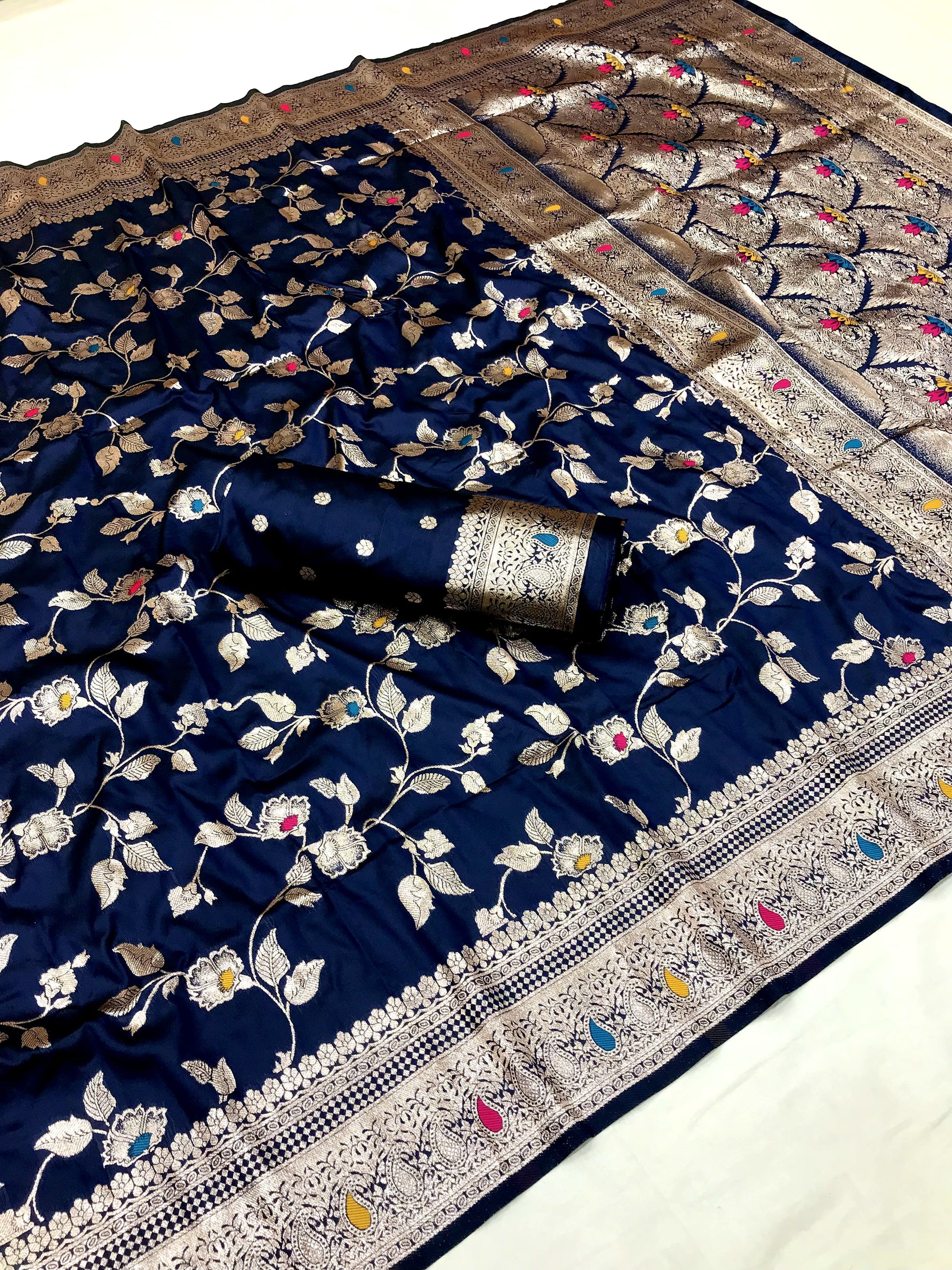 Navy color banarasi silk saree for wedding