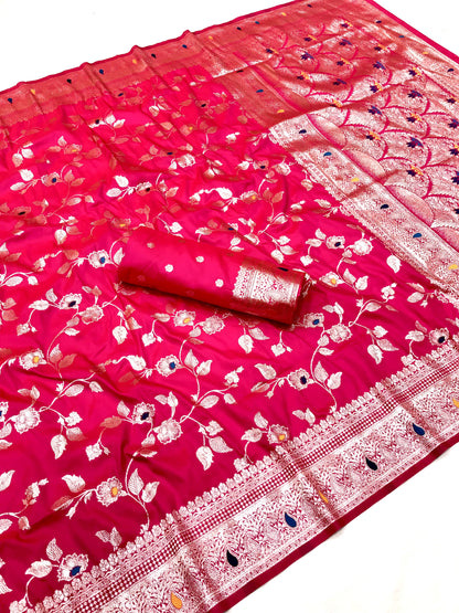 Pink color banarasi silk saree with blouse online