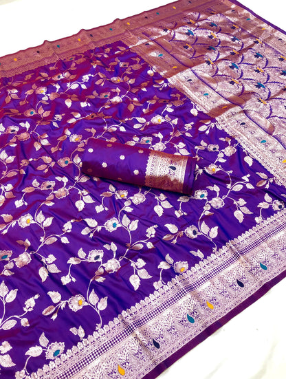 Violet color banarasi silk saree for women