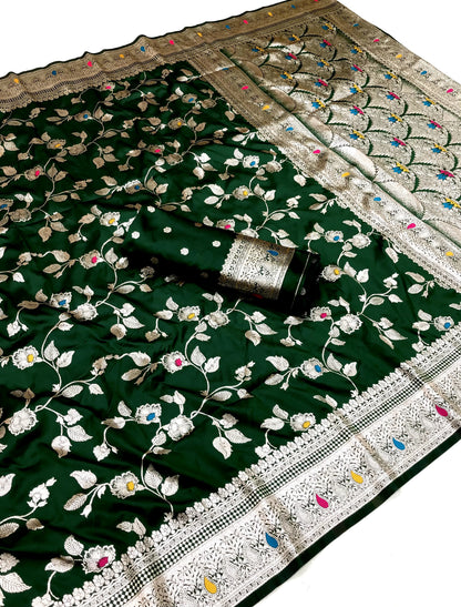 Green color banarasi silk saree with blouse price