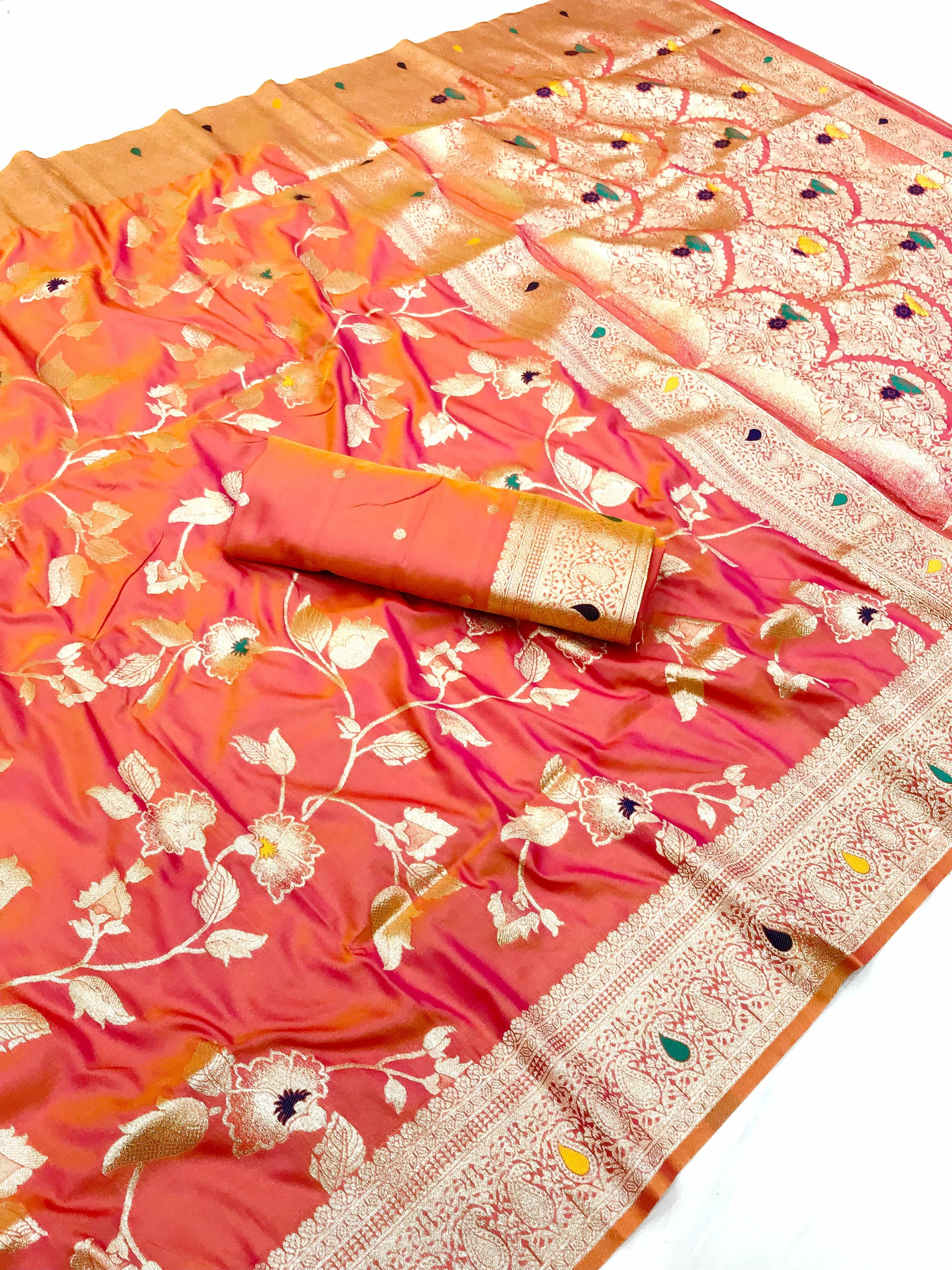 Peach color banarasi silk saree with blouse online
