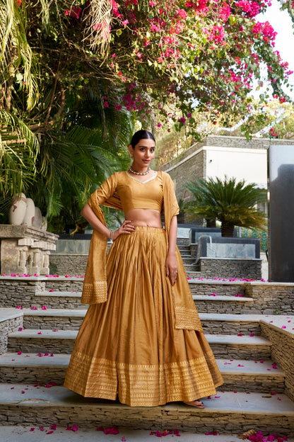 Mustard color chanderi lehenga choli for women