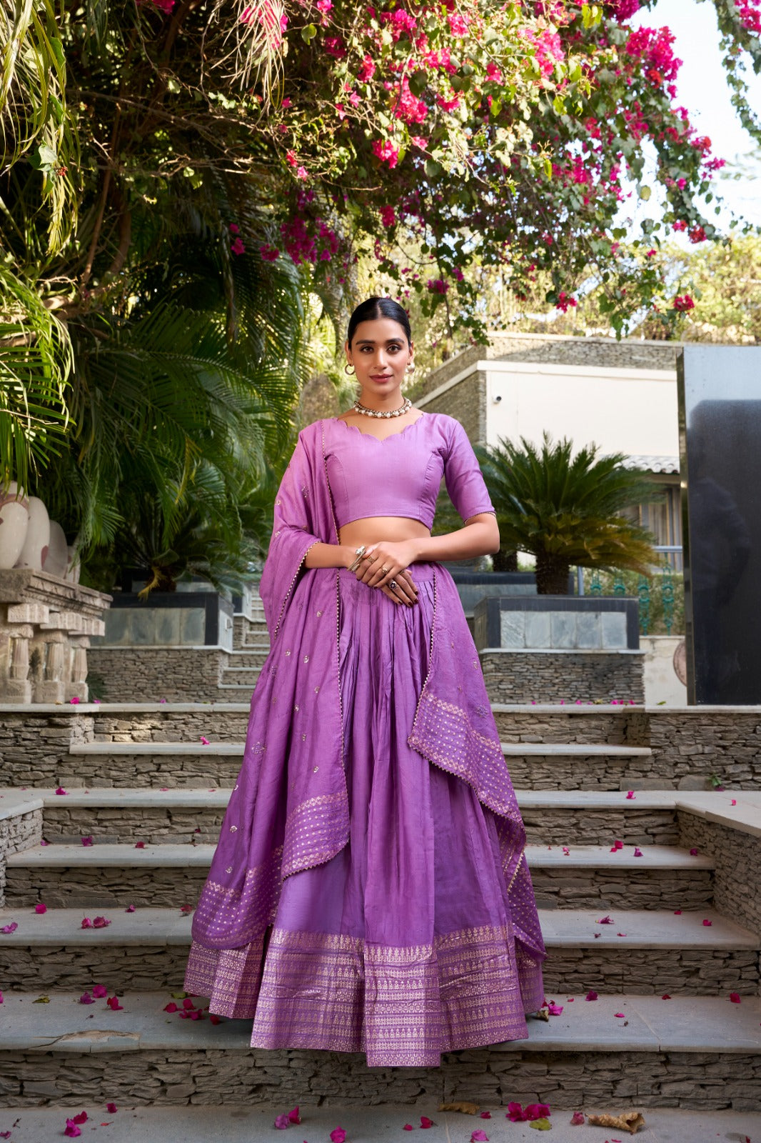 Purple color chanderi lehenga choli for women