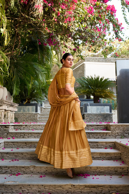 Mustard color chanderi lehenga choli for women images