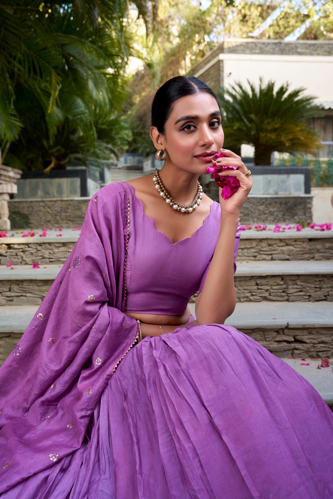 Purple color chanderi lehenga choli with dupatta online