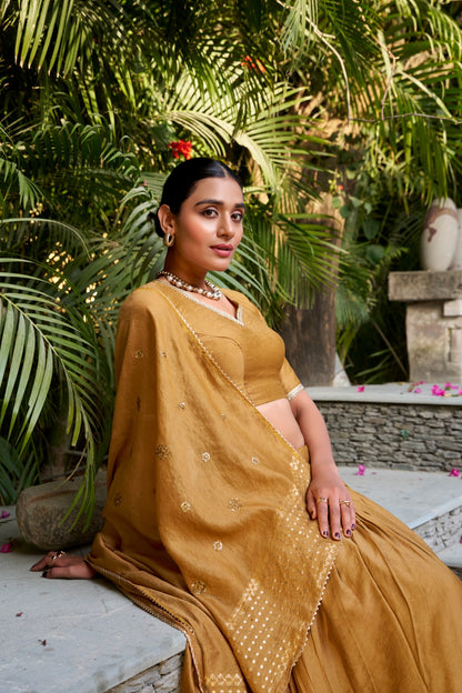 Mustard color chanderi lehenga choli for women design
