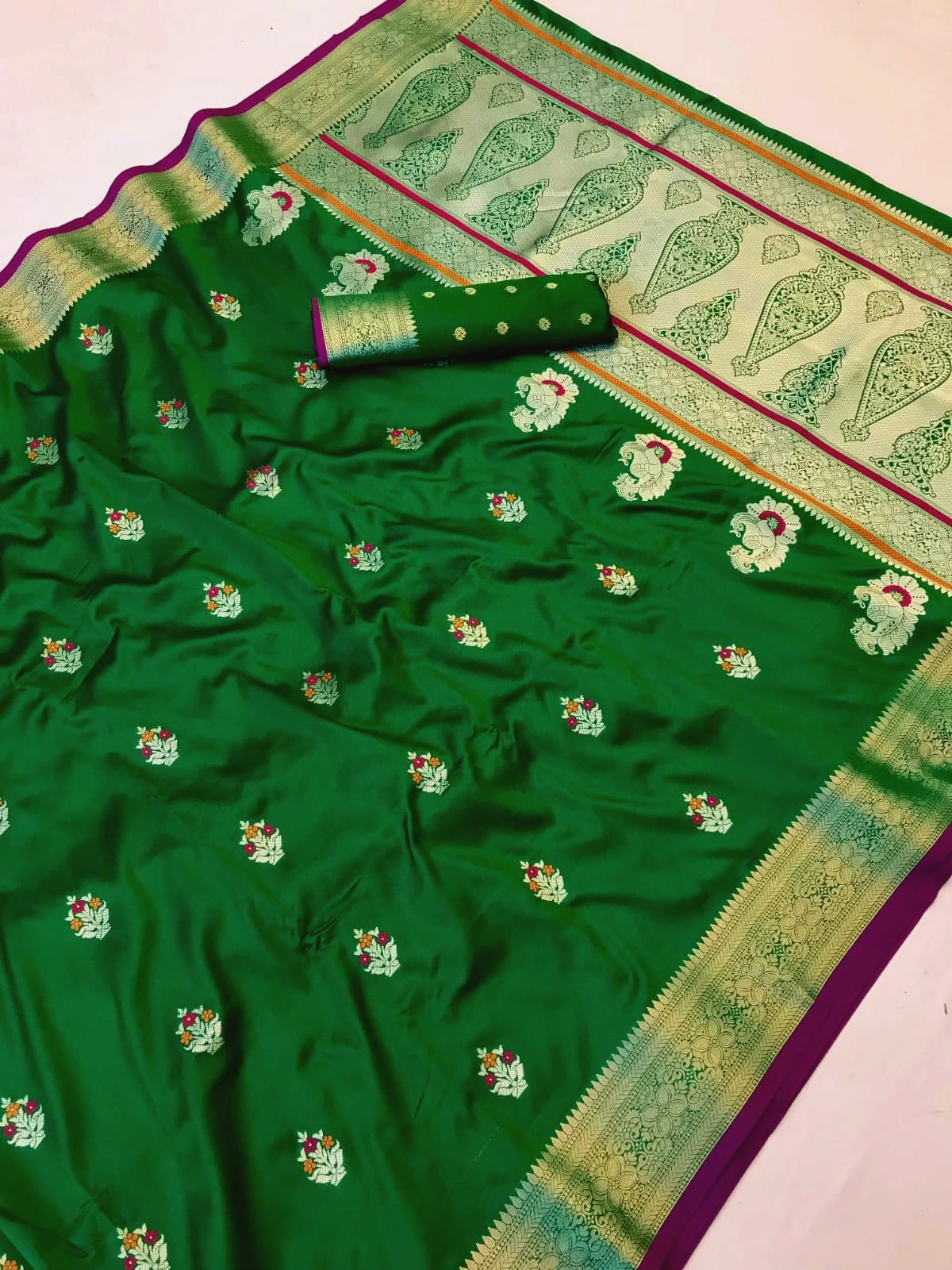 green color banarasi silk saree for wedding