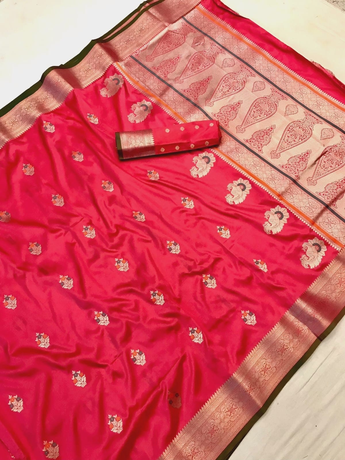 Pink color banarasi silk saree with blouse online shopping