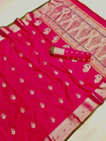 Alluring Red Color Banarasi Silk Indian Wedding Saree With Blouse