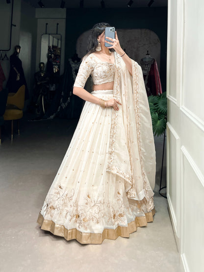 Off white color silver glosy lehenga choli for women price
