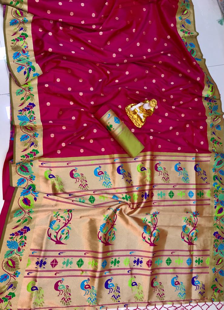 Rani pink color lichi silk saree with blouse online