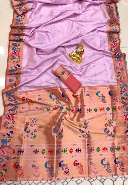 Lavender color lichi silk weaving saree with online shopping