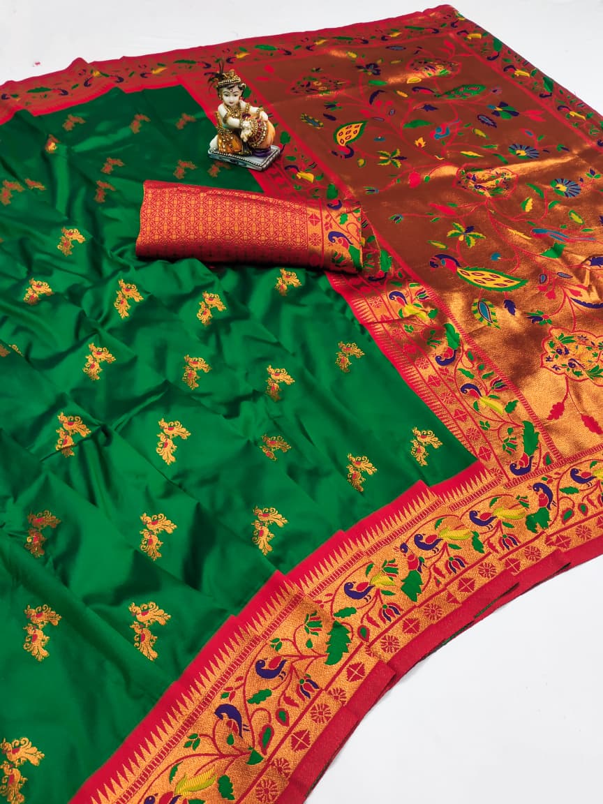 Dark Green color banarasi silk saree for women online
