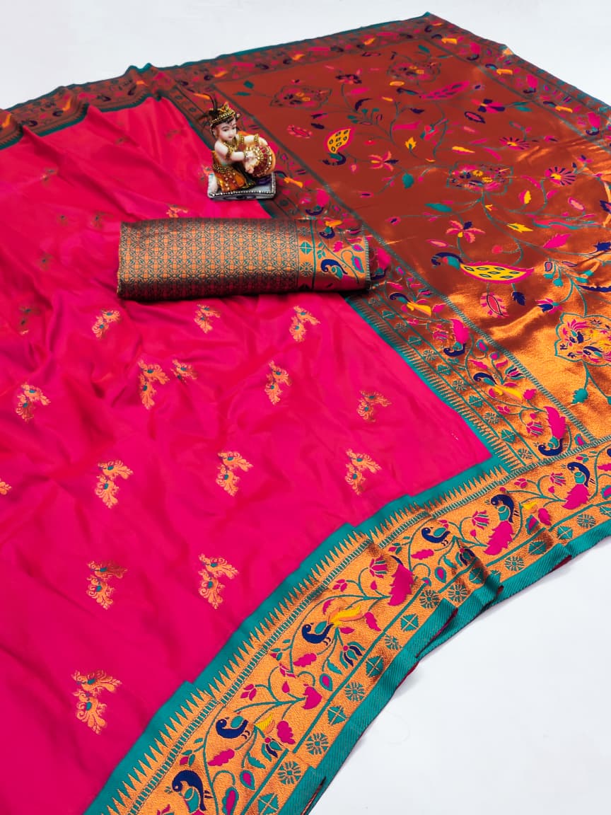 Pink color banarasi silk weaving saree 