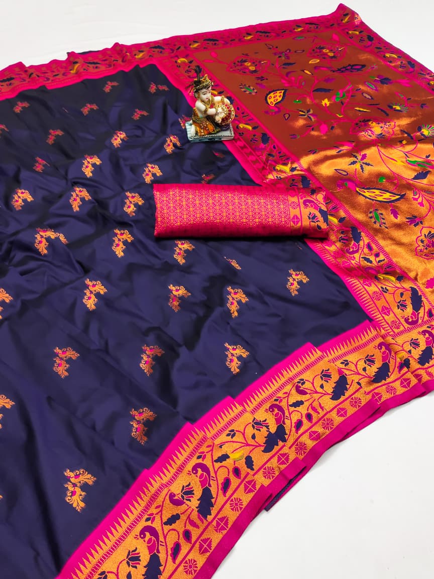 Purple color banarasi silk saree with blouse price