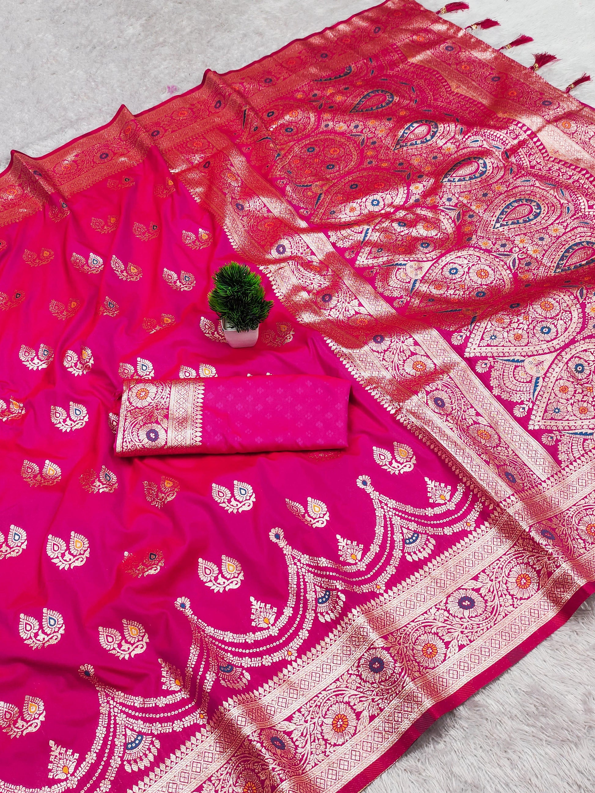 Pink color banarasi silk saree for wedding
