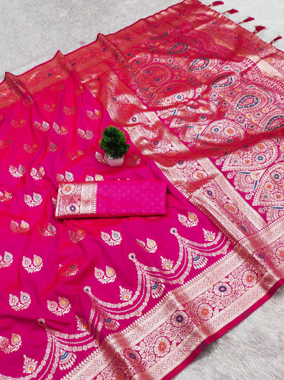 Pink color banarasi silk saree for wedding