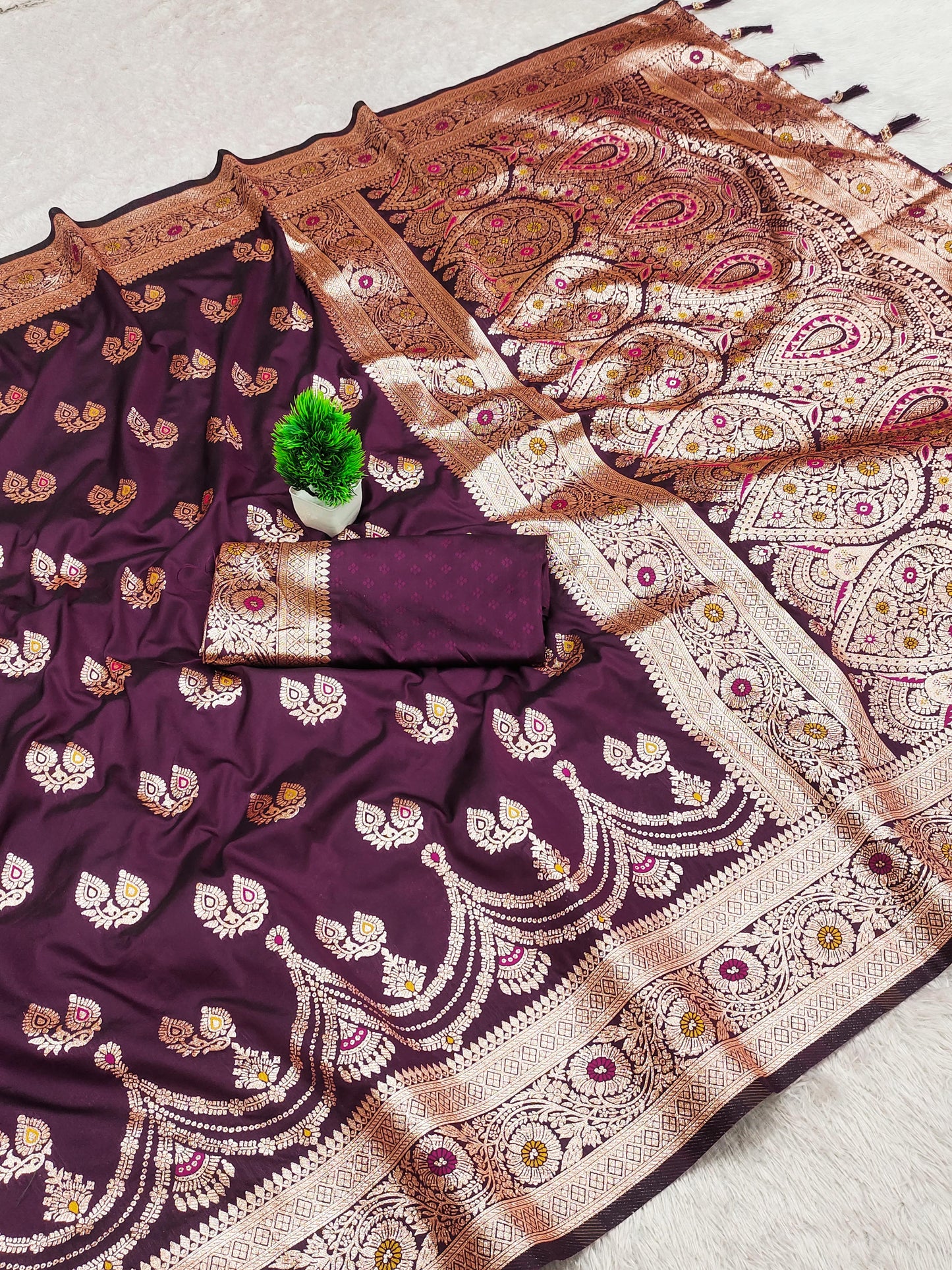 Wine color banarasi silk saree with blouse online