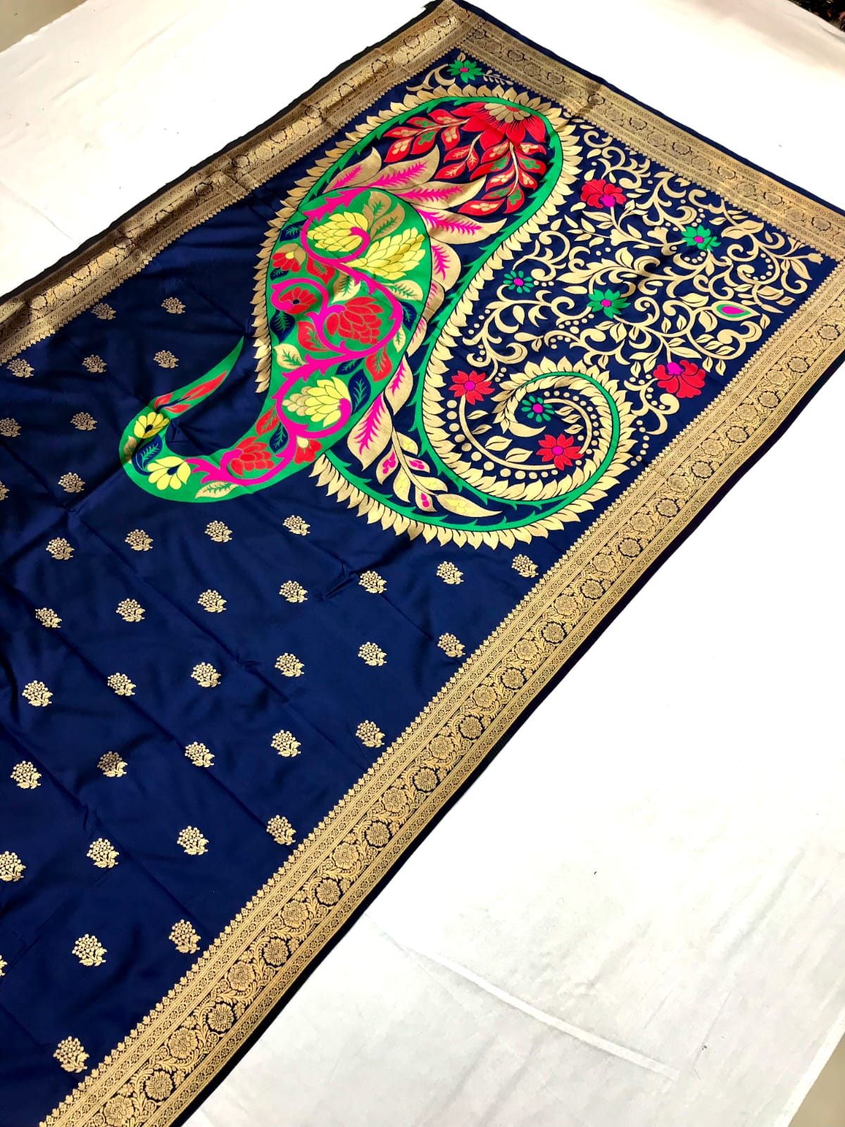 Navy color banarasi silk saree for wedding