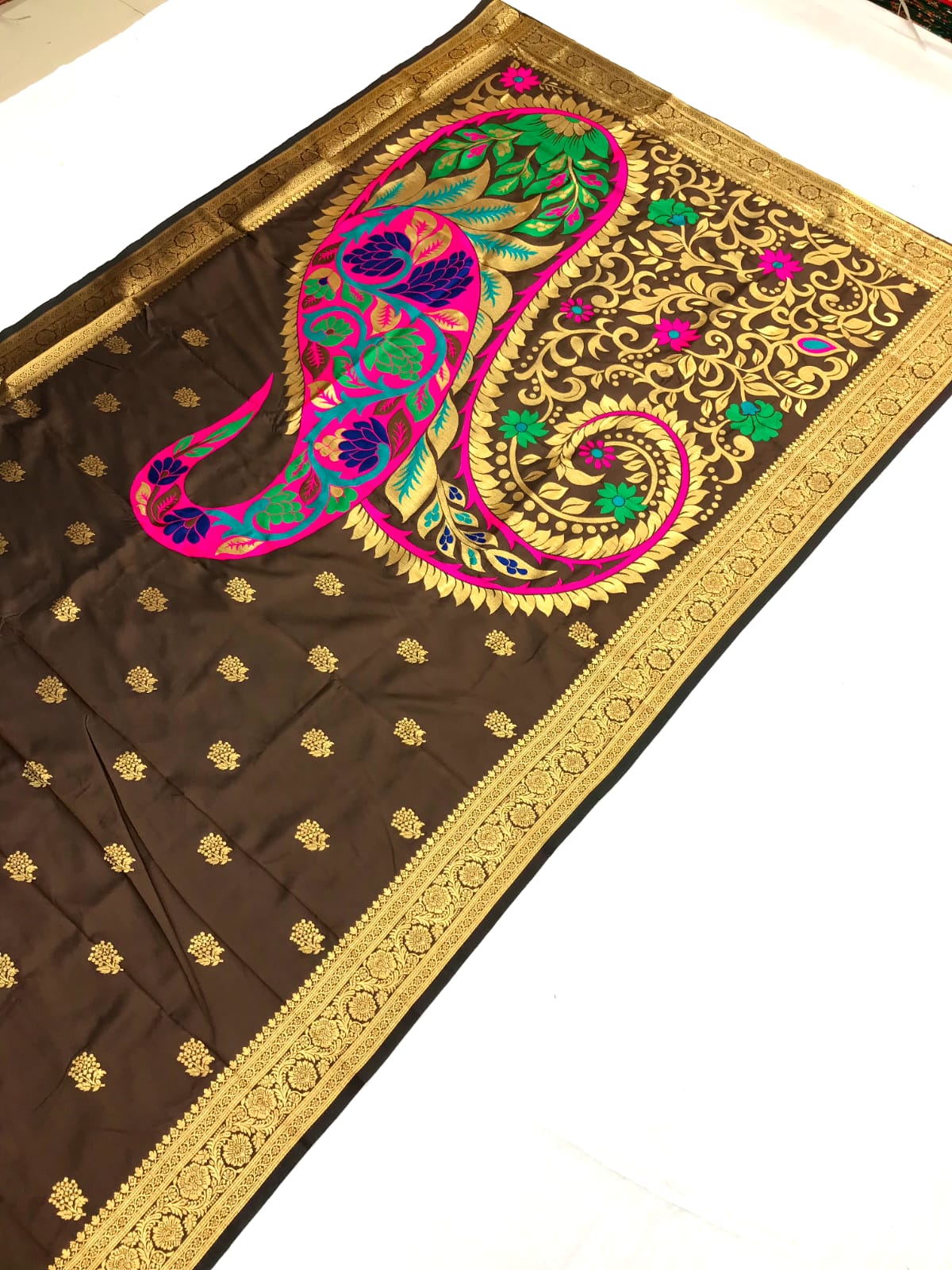 Brown color banarasi silk saree price