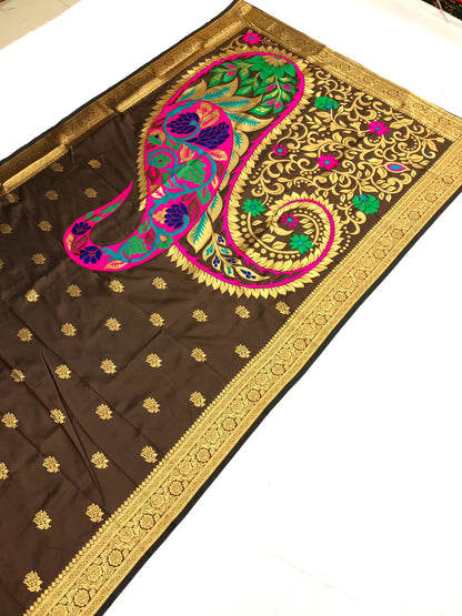 Brown color banarasi silk saree price