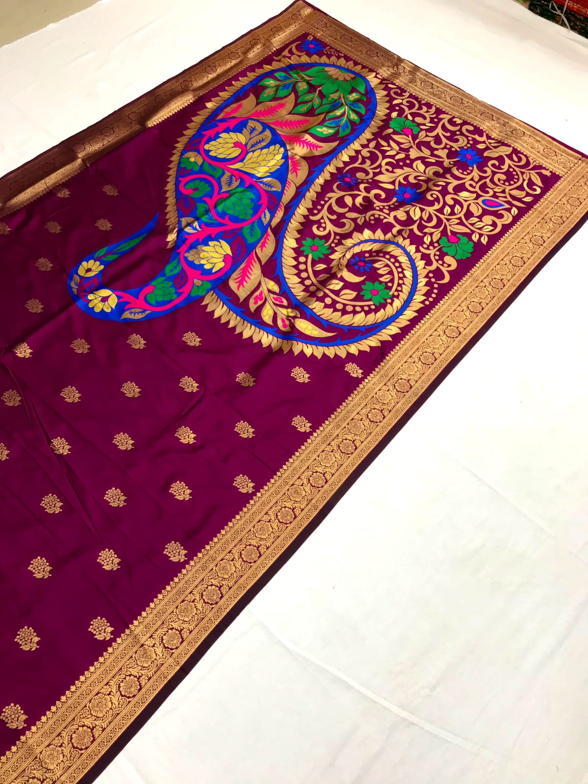 Wine color banarasi silk saree with blouse online