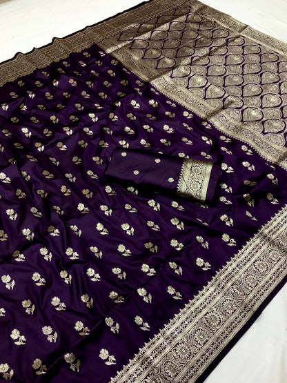 Wine color banarasi silk saree for women