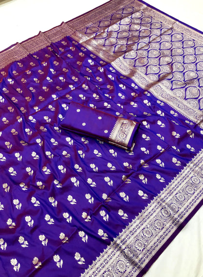 Purple color banarasi silk saree for wedding