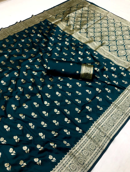 Teal Green color banarasi silk saree for wedding