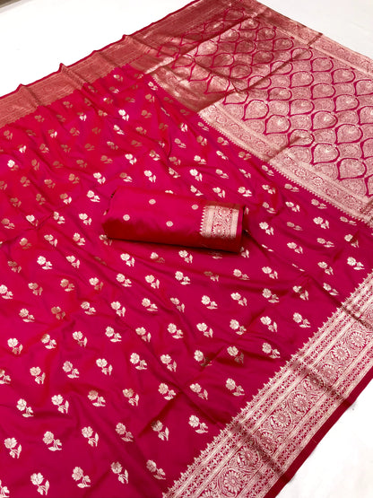 Pink color banarasi silk saree with blouse price