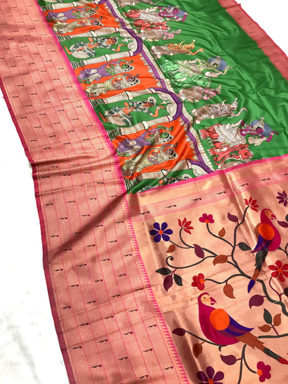 Green color paithani silk saree for wedding