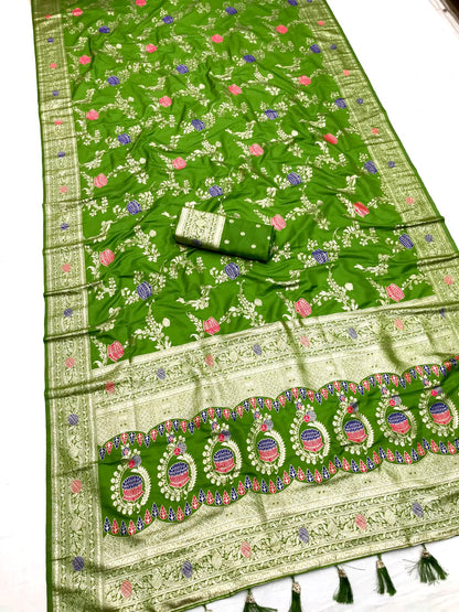 Parrot color banarasi silk sarees for wedding