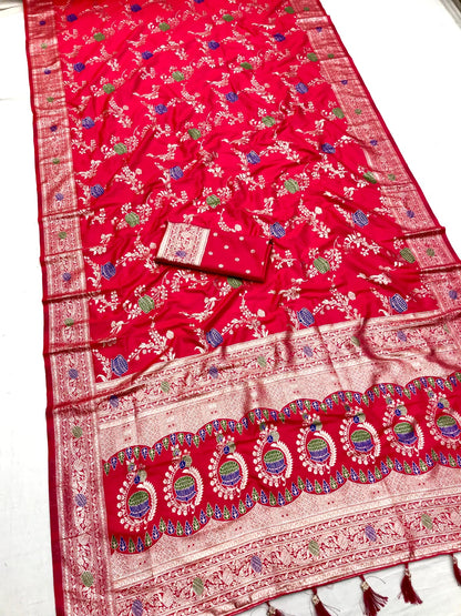 Pink color banarasi silk sarees with blouse