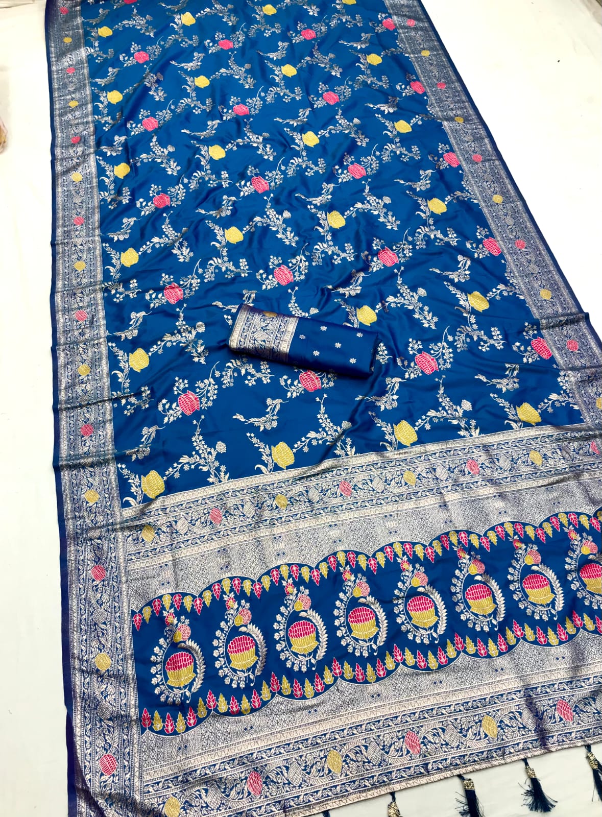 Blue color banarasi silk sarees with blouse online shopping