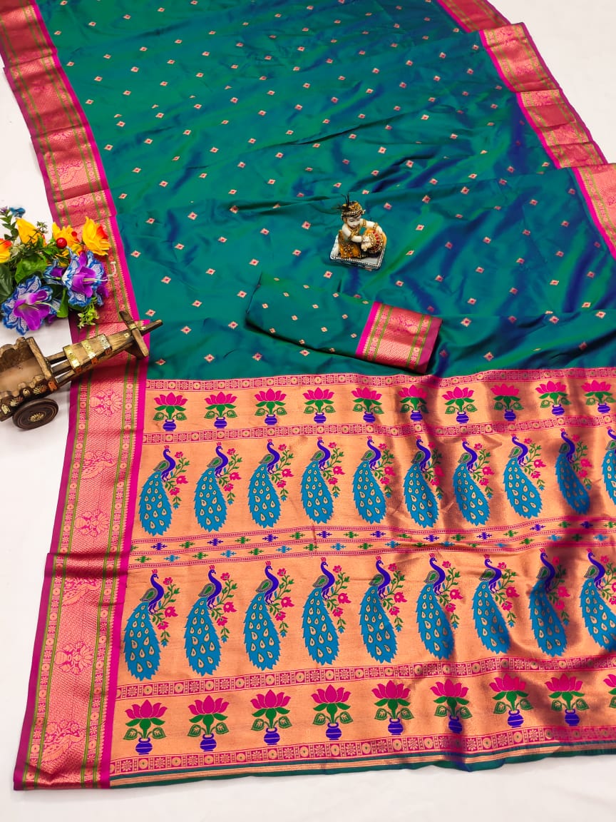 Teal Green color banarasi silk saree for women price