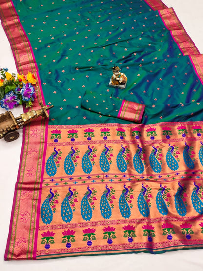 Teal Green color banarasi silk saree for women price