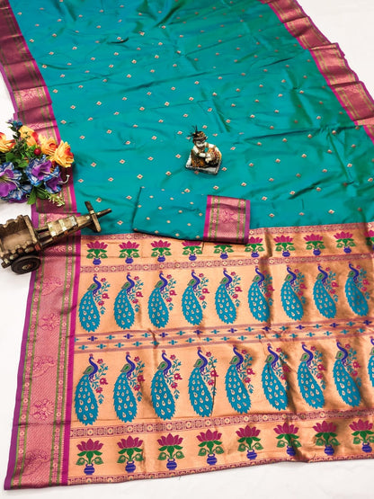 Rama color banarasi silk saree for women images