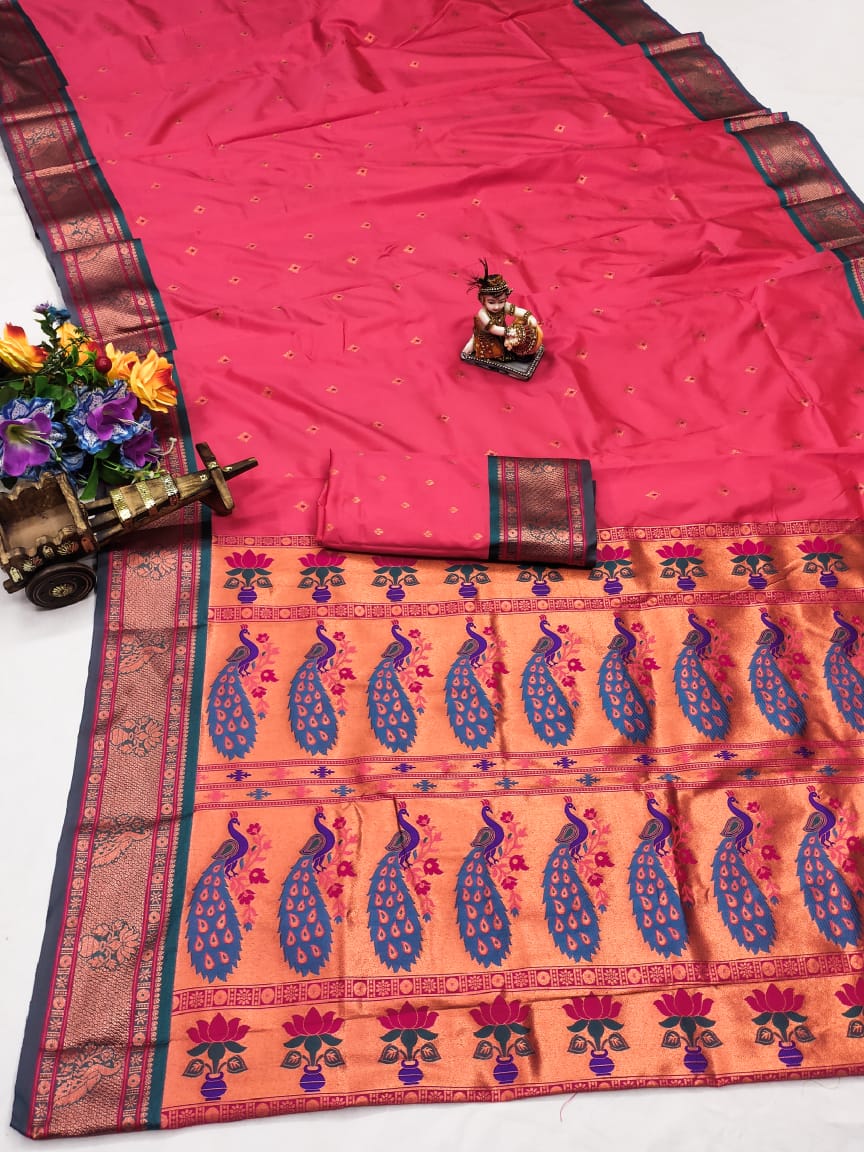 Peach color banarasi silk saree for women price