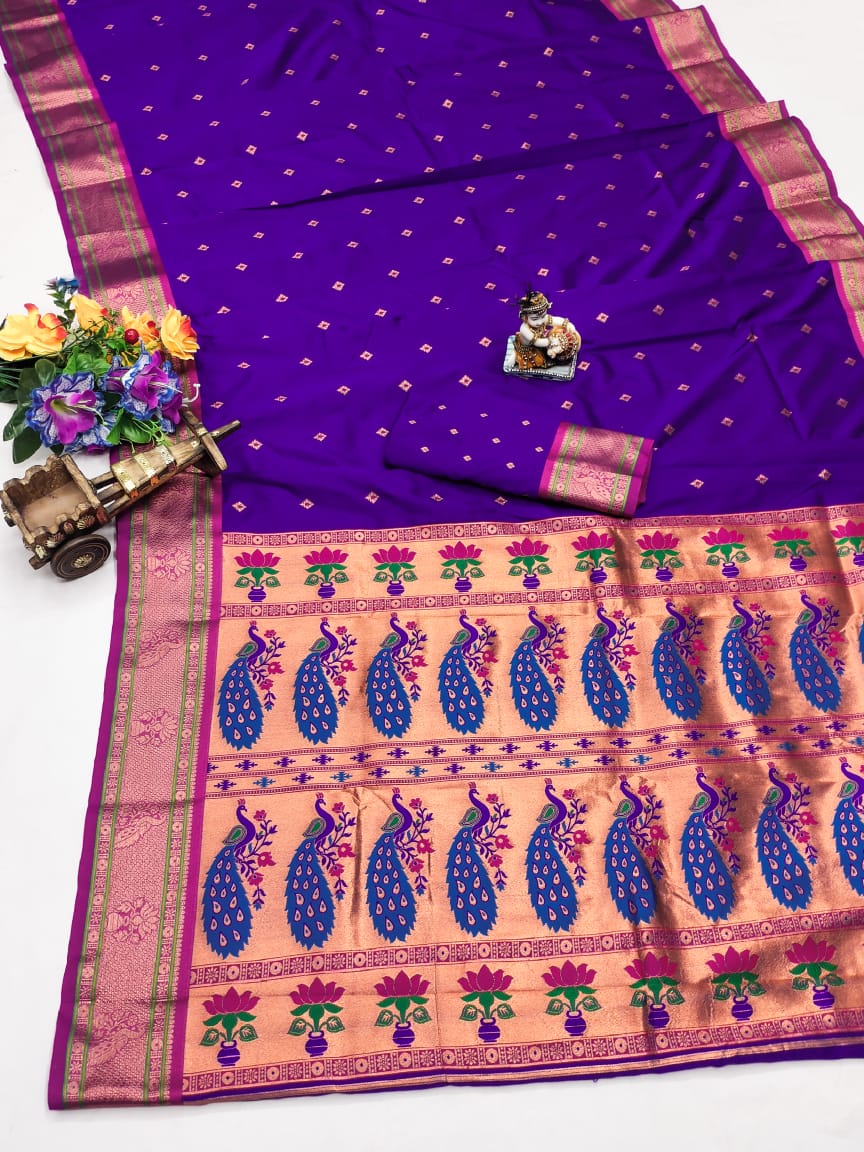 Purple color banarasi silk saree for wedding