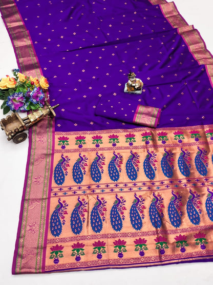 Purple color banarasi silk saree for wedding